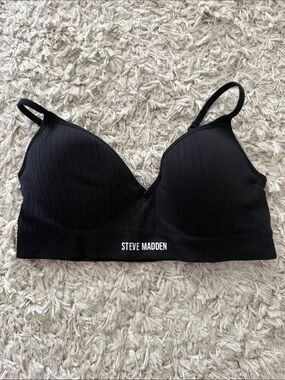 Steve Madden Black Ribbed Wireless Bralette